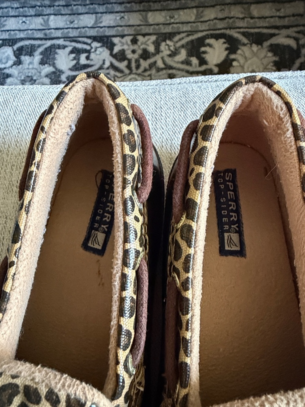 Sperry Brown Suede Loafers with Leopard-Print Trim - Picture 3 of 7